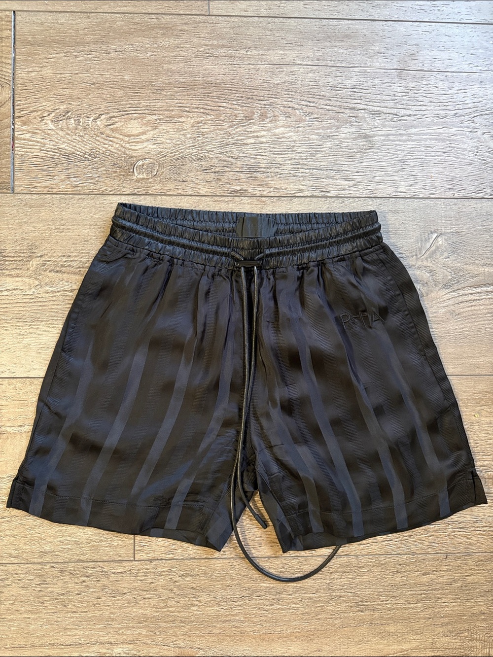 RtA Black Tonal Striped Drawstring Elastic Waistband Men’s Shorts